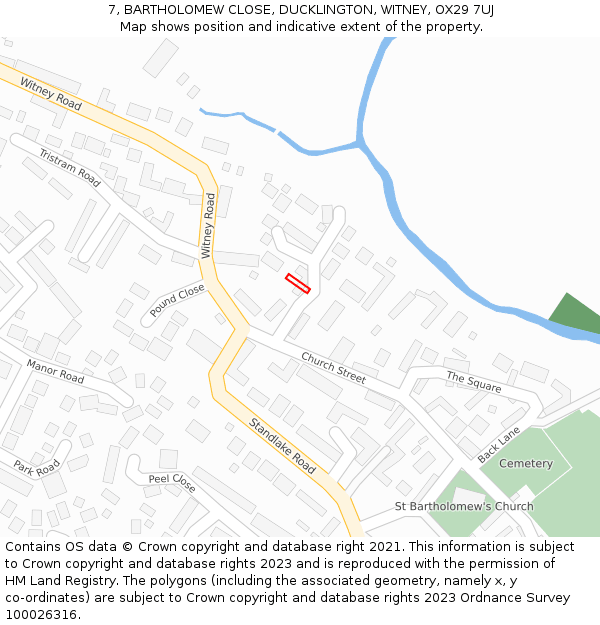 7, BARTHOLOMEW CLOSE, DUCKLINGTON, WITNEY, OX29 7UJ: Location map and indicative extent of plot