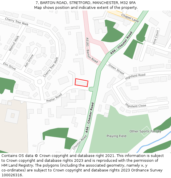 7, BARTON ROAD, STRETFORD, MANCHESTER, M32 9FA: Location map and indicative extent of plot