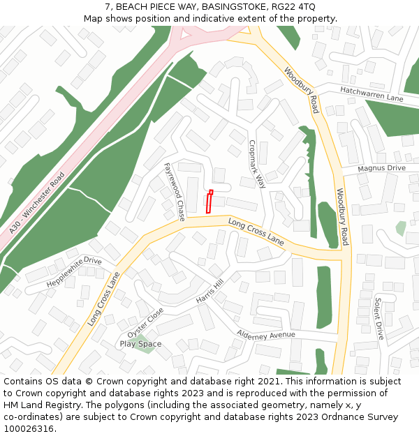 7, BEACH PIECE WAY, BASINGSTOKE, RG22 4TQ: Location map and indicative extent of plot