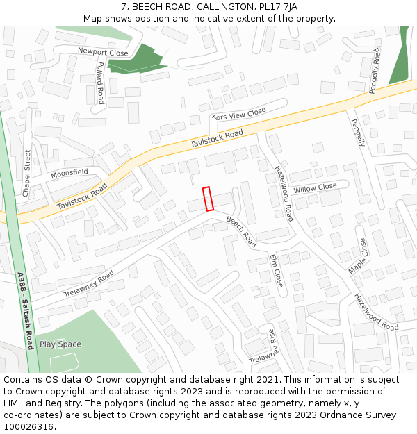 7, BEECH ROAD, CALLINGTON, PL17 7JA: Location map and indicative extent of plot