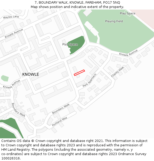 7, BOUNDARY WALK, KNOWLE, FAREHAM, PO17 5NQ: Location map and indicative extent of plot