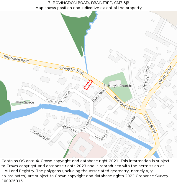 7, BOVINGDON ROAD, BRAINTREE, CM7 5JR: Location map and indicative extent of plot