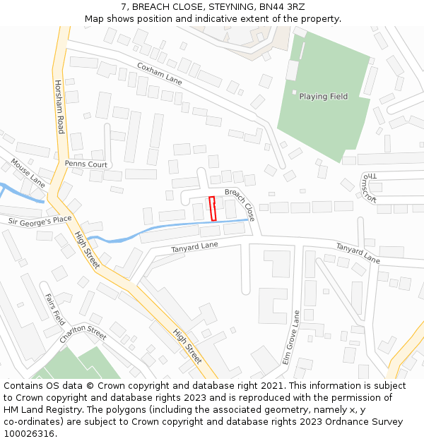 7, BREACH CLOSE, STEYNING, BN44 3RZ: Location map and indicative extent of plot