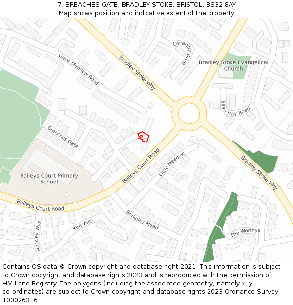 7, BREACHES GATE, BRADLEY STOKE, BRISTOL, BS32 8AY: Location map and indicative extent of plot