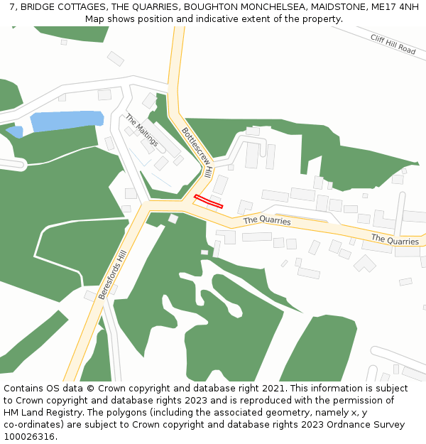 7, BRIDGE COTTAGES, THE QUARRIES, BOUGHTON MONCHELSEA, MAIDSTONE, ME17 4NH: Location map and indicative extent of plot