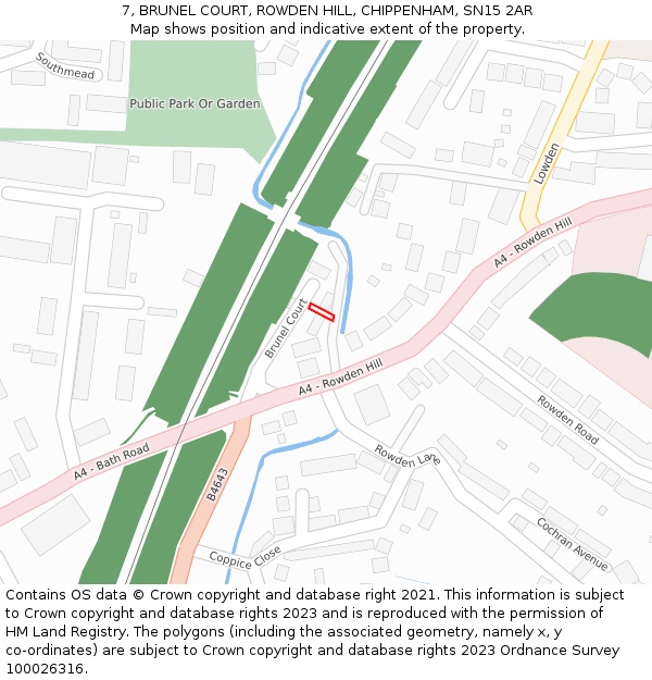 7, BRUNEL COURT, ROWDEN HILL, CHIPPENHAM, SN15 2AR: Location map and indicative extent of plot
