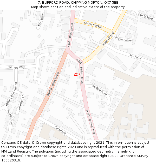 7, BURFORD ROAD, CHIPPING NORTON, OX7 5EB: Location map and indicative extent of plot
