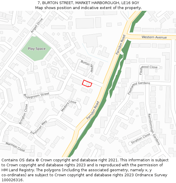 7, BURTON STREET, MARKET HARBOROUGH, LE16 9GY: Location map and indicative extent of plot