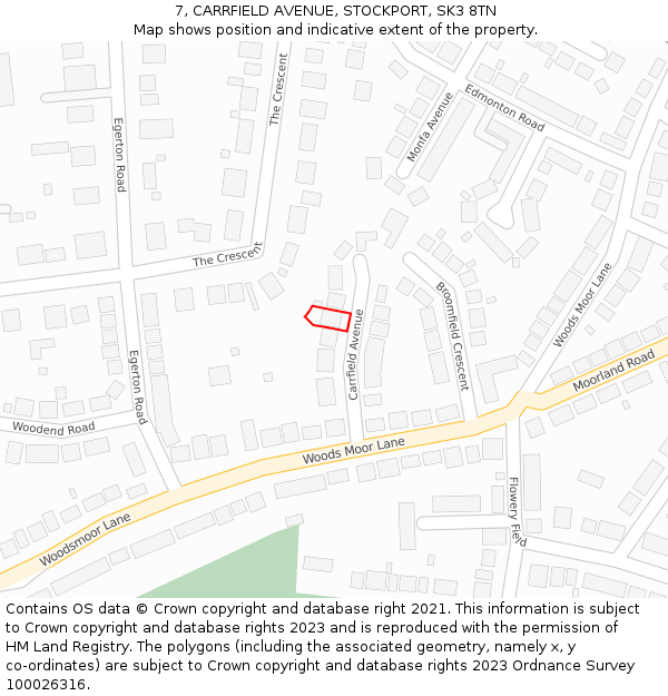 7, CARRFIELD AVENUE, STOCKPORT, SK3 8TN: Location map and indicative extent of plot