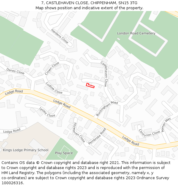 7, CASTLEHAVEN CLOSE, CHIPPENHAM, SN15 3TG: Location map and indicative extent of plot