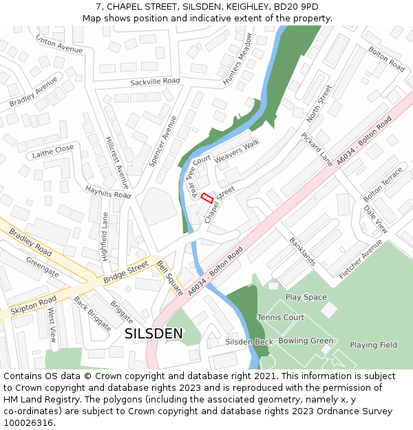 7, CHAPEL STREET, SILSDEN, KEIGHLEY, BD20 9PD: Location map and indicative extent of plot