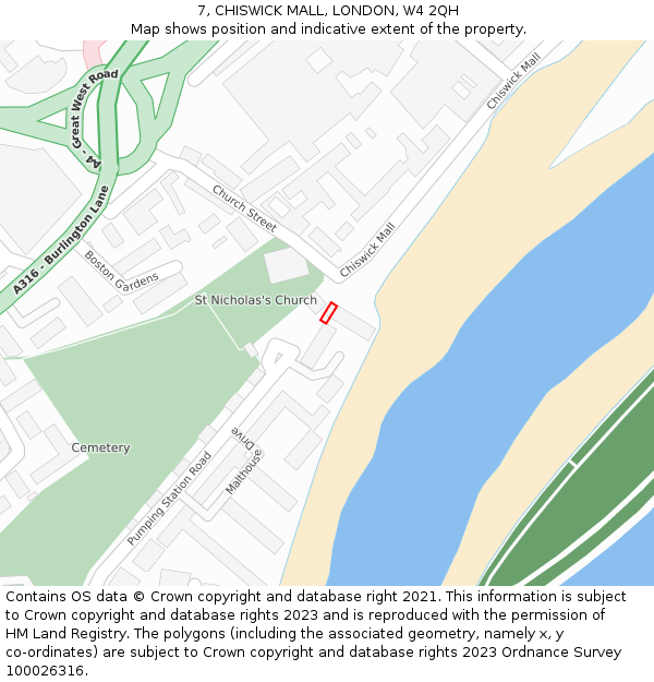 7, CHISWICK MALL, LONDON, W4 2QH: Location map and indicative extent of plot