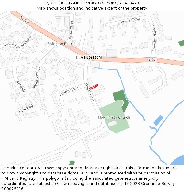 7, CHURCH LANE, ELVINGTON, YORK, YO41 4AD: Location map and indicative extent of plot
