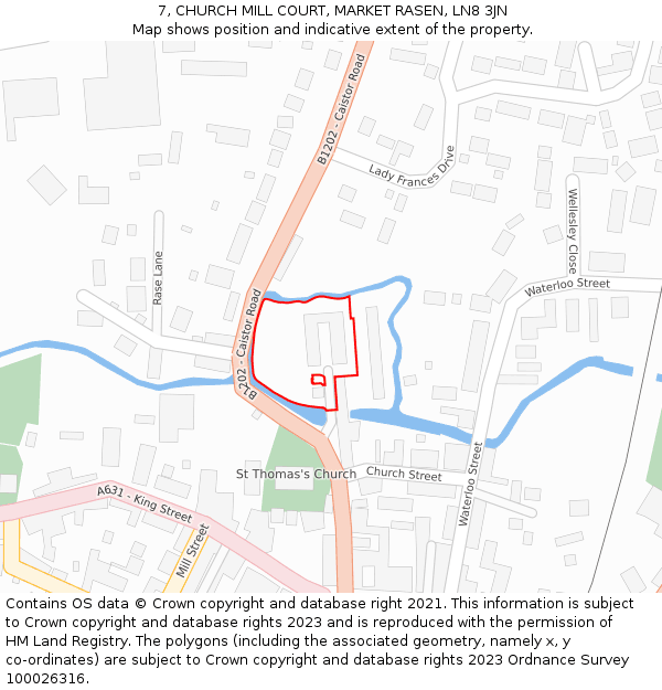 7, CHURCH MILL COURT, MARKET RASEN, LN8 3JN: Location map and indicative extent of plot