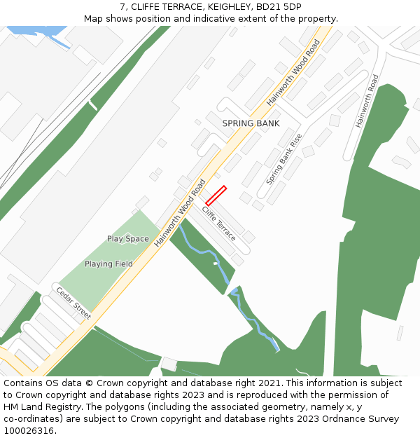 7, CLIFFE TERRACE, KEIGHLEY, BD21 5DP: Location map and indicative extent of plot