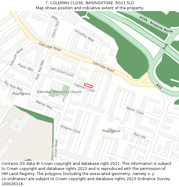 7, COLEMAN CLOSE, BASINGSTOKE, RG21 5LD: Location map and indicative extent of plot