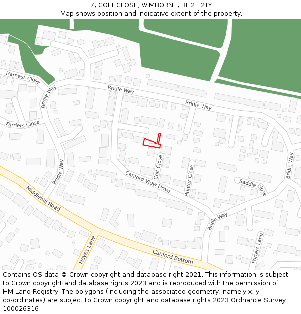 7, COLT CLOSE, WIMBORNE, BH21 2TY: Location map and indicative extent of plot