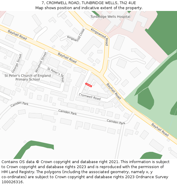 7, CROMWELL ROAD, TUNBRIDGE WELLS, TN2 4UE: Location map and indicative extent of plot