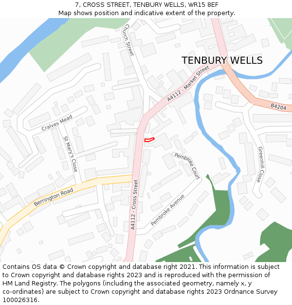 7, CROSS STREET, TENBURY WELLS, WR15 8EF: Location map and indicative extent of plot