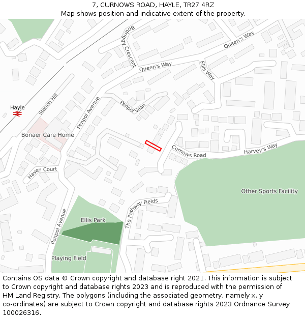 7, CURNOWS ROAD, HAYLE, TR27 4RZ: Location map and indicative extent of plot
