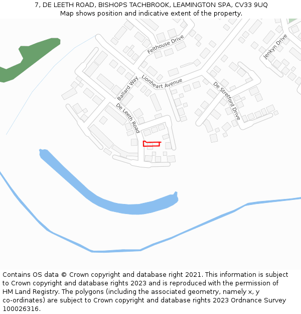 7, DE LEETH ROAD, BISHOPS TACHBROOK, LEAMINGTON SPA, CV33 9UQ: Location map and indicative extent of plot
