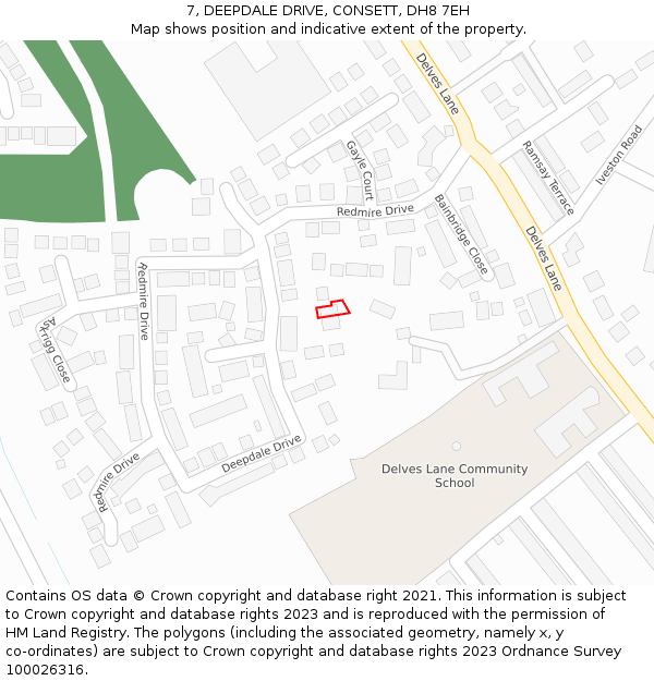 7, DEEPDALE DRIVE, CONSETT, DH8 7EH: Location map and indicative extent of plot