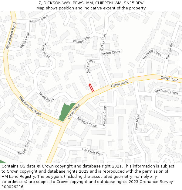 7, DICKSON WAY, PEWSHAM, CHIPPENHAM, SN15 3FW: Location map and indicative extent of plot