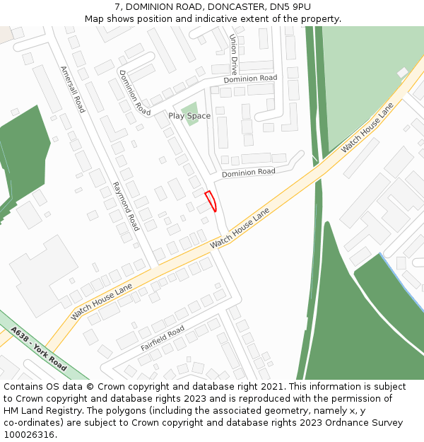 7, DOMINION ROAD, DONCASTER, DN5 9PU: Location map and indicative extent of plot
