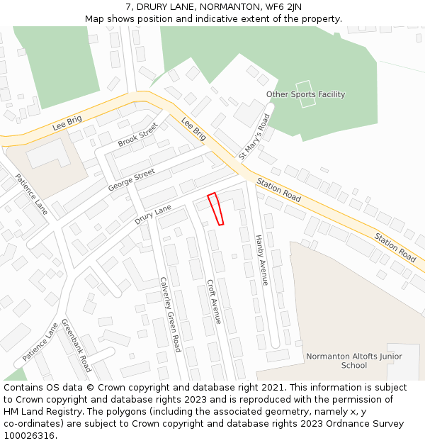 7, DRURY LANE, NORMANTON, WF6 2JN: Location map and indicative extent of plot
