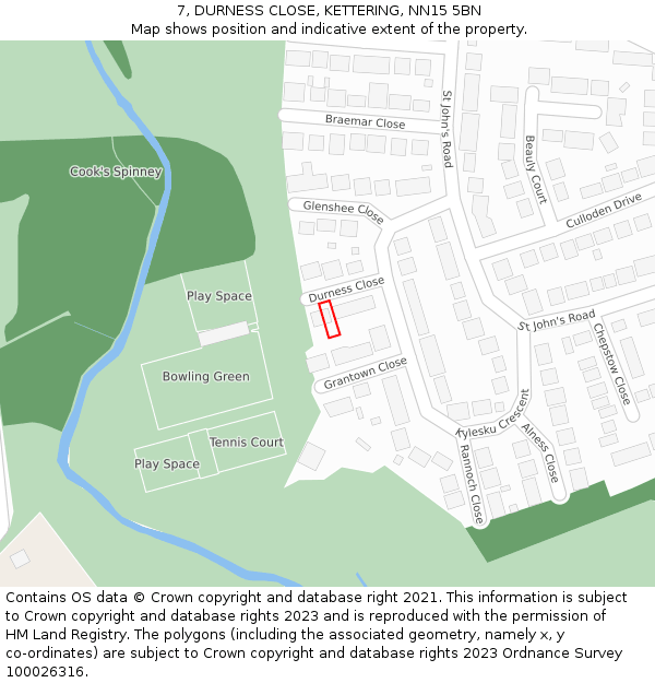 7, DURNESS CLOSE, KETTERING, NN15 5BN: Location map and indicative extent of plot