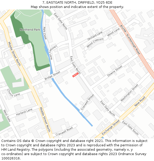 7, EASTGATE NORTH, DRIFFIELD, YO25 6DE: Location map and indicative extent of plot