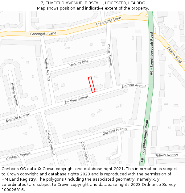 7, ELMFIELD AVENUE, BIRSTALL, LEICESTER, LE4 3DG: Location map and indicative extent of plot