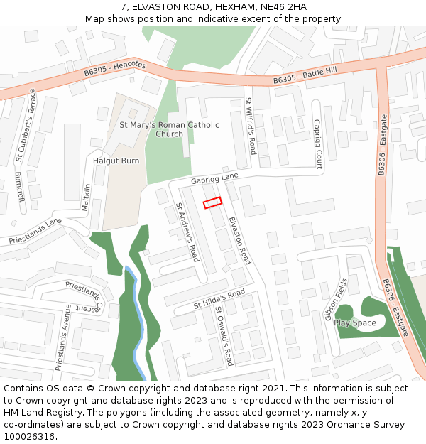 7, ELVASTON ROAD, HEXHAM, NE46 2HA: Location map and indicative extent of plot