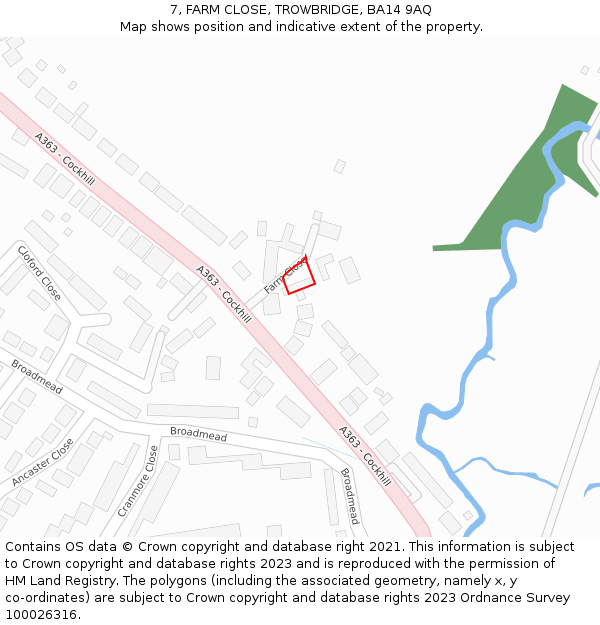 7, FARM CLOSE, TROWBRIDGE, BA14 9AQ: Location map and indicative extent of plot