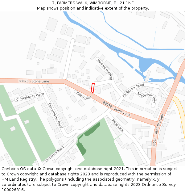 7, FARMERS WALK, WIMBORNE, BH21 1NE: Location map and indicative extent of plot