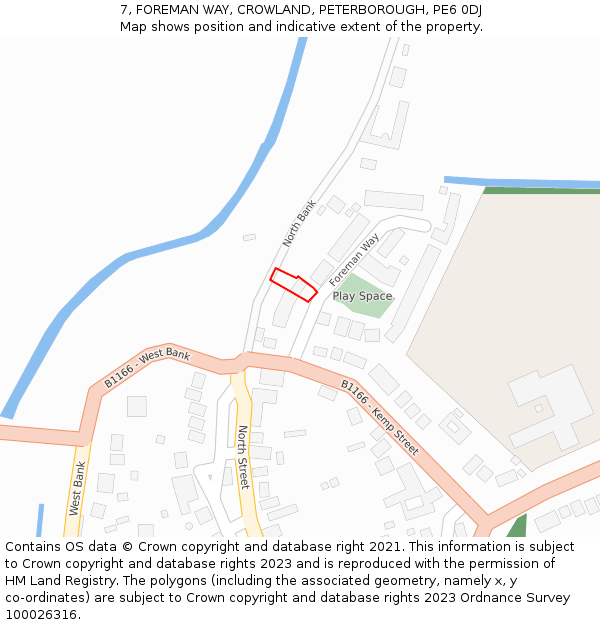 7, FOREMAN WAY, CROWLAND, PETERBOROUGH, PE6 0DJ: Location map and indicative extent of plot