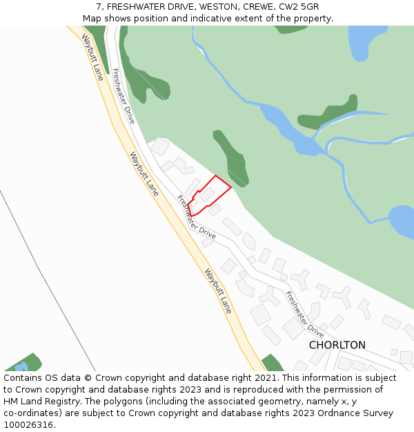 7, FRESHWATER DRIVE, WESTON, CREWE, CW2 5GR: Location map and indicative extent of plot
