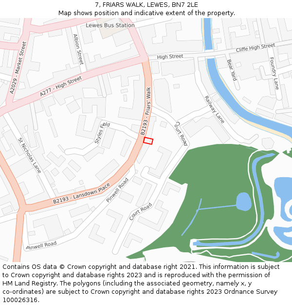 7, FRIARS WALK, LEWES, BN7 2LE: Location map and indicative extent of plot
