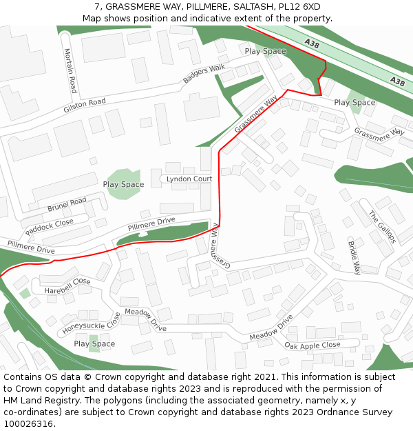 7, GRASSMERE WAY, PILLMERE, SALTASH, PL12 6XD: Location map and indicative extent of plot
