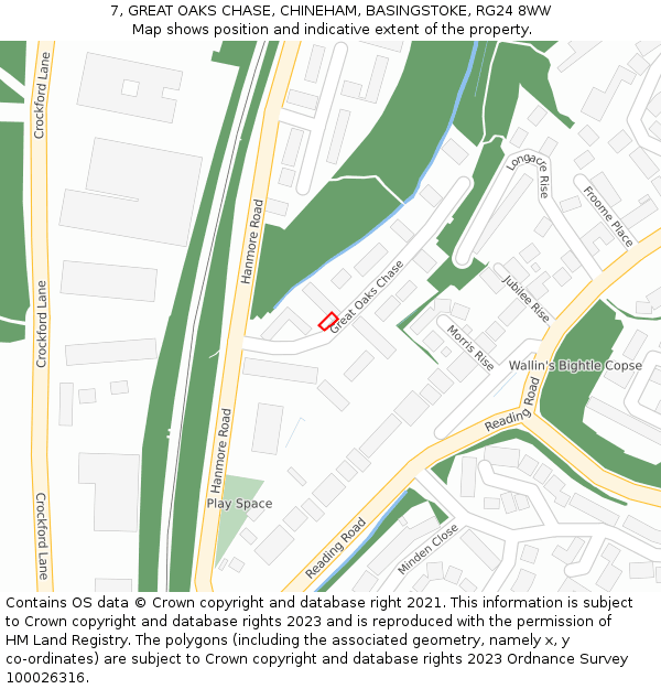 7, GREAT OAKS CHASE, CHINEHAM, BASINGSTOKE, RG24 8WW: Location map and indicative extent of plot