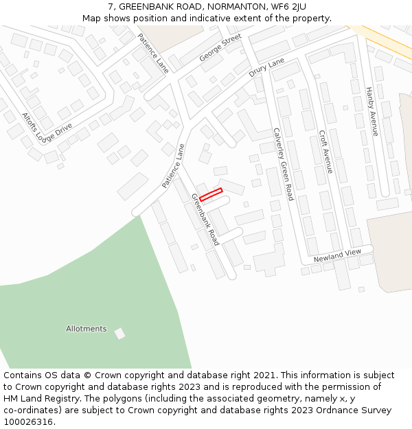 7, GREENBANK ROAD, NORMANTON, WF6 2JU: Location map and indicative extent of plot