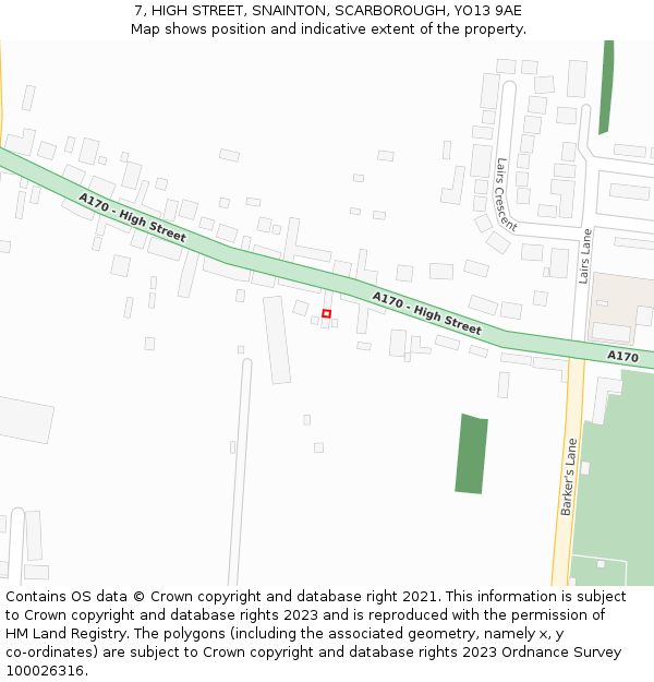 7, HIGH STREET, SNAINTON, SCARBOROUGH, YO13 9AE: Location map and indicative extent of plot