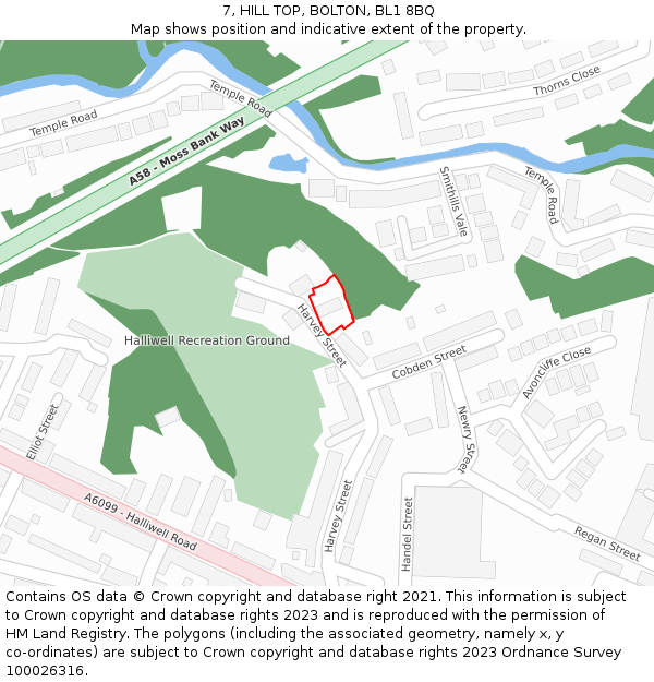 7, HILL TOP, BOLTON, BL1 8BQ: Location map and indicative extent of plot