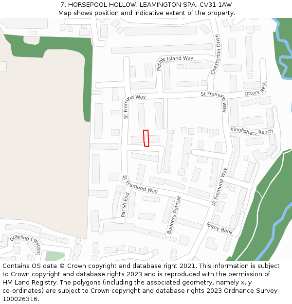 7, HORSEPOOL HOLLOW, LEAMINGTON SPA, CV31 1AW: Location map and indicative extent of plot