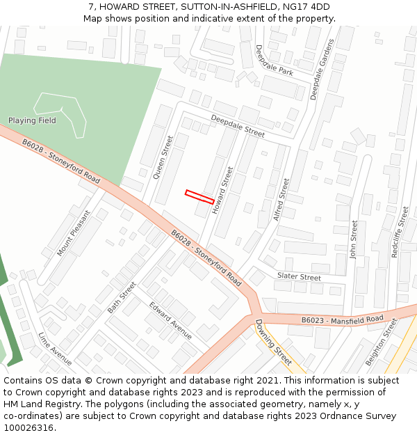7, HOWARD STREET, SUTTON-IN-ASHFIELD, NG17 4DD: Location map and indicative extent of plot
