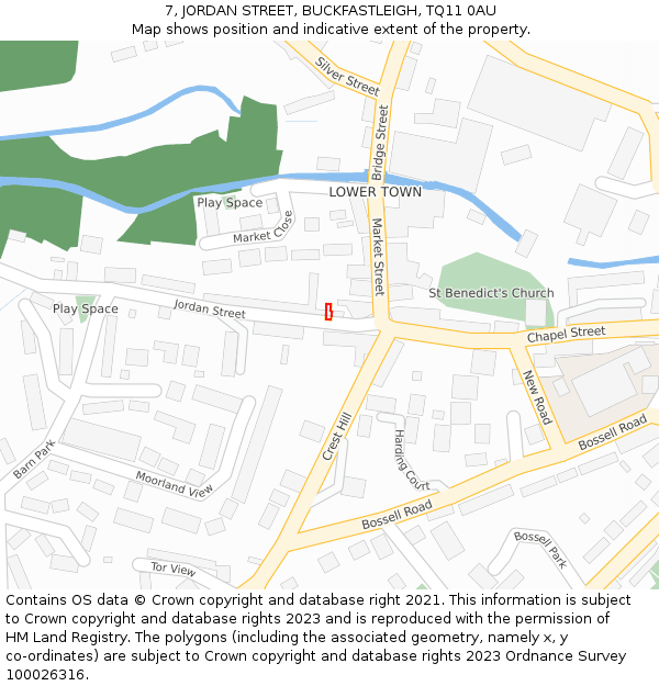 7, JORDAN STREET, BUCKFASTLEIGH, TQ11 0AU: Location map and indicative extent of plot