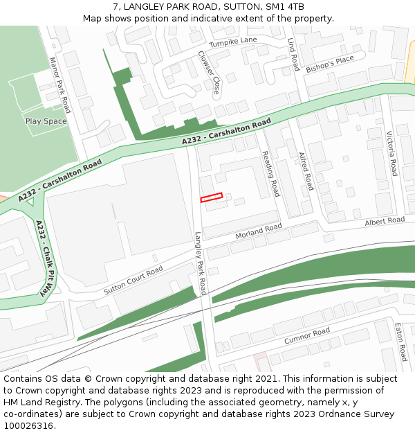 7, LANGLEY PARK ROAD, SUTTON, SM1 4TB: Location map and indicative extent of plot