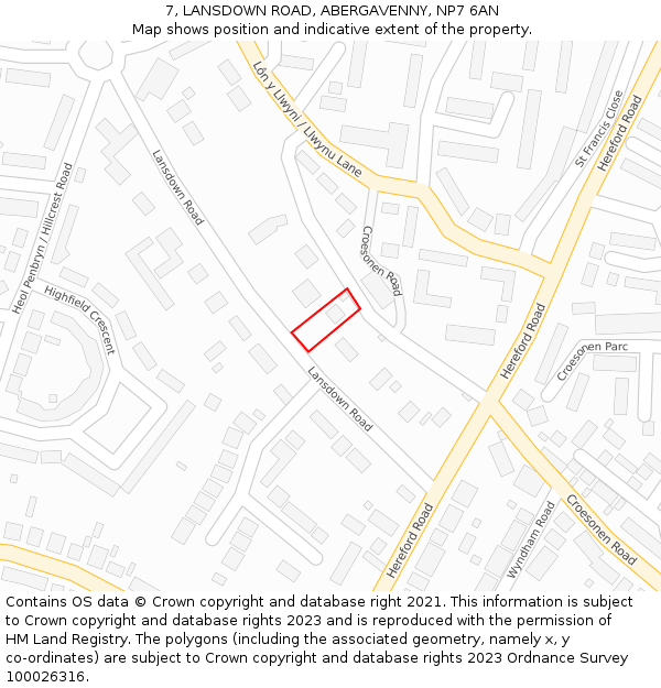 7, LANSDOWN ROAD, ABERGAVENNY, NP7 6AN: Location map and indicative extent of plot