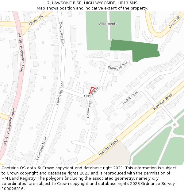 7, LAWSONE RISE, HIGH WYCOMBE, HP13 5NS: Location map and indicative extent of plot