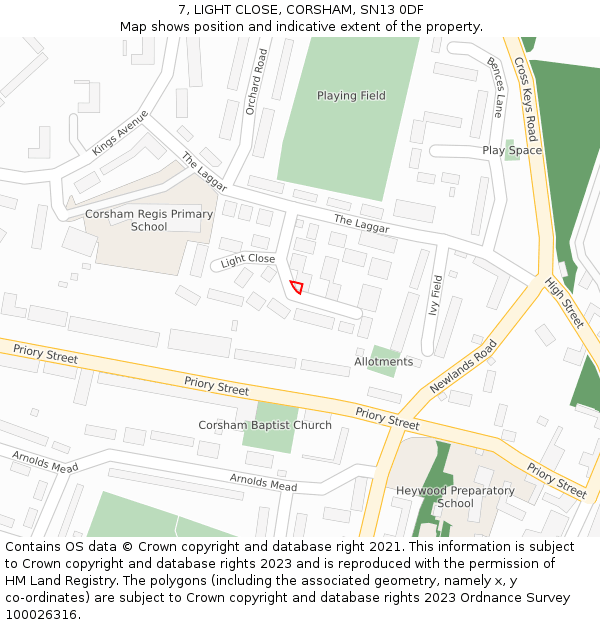 7, LIGHT CLOSE, CORSHAM, SN13 0DF: Location map and indicative extent of plot